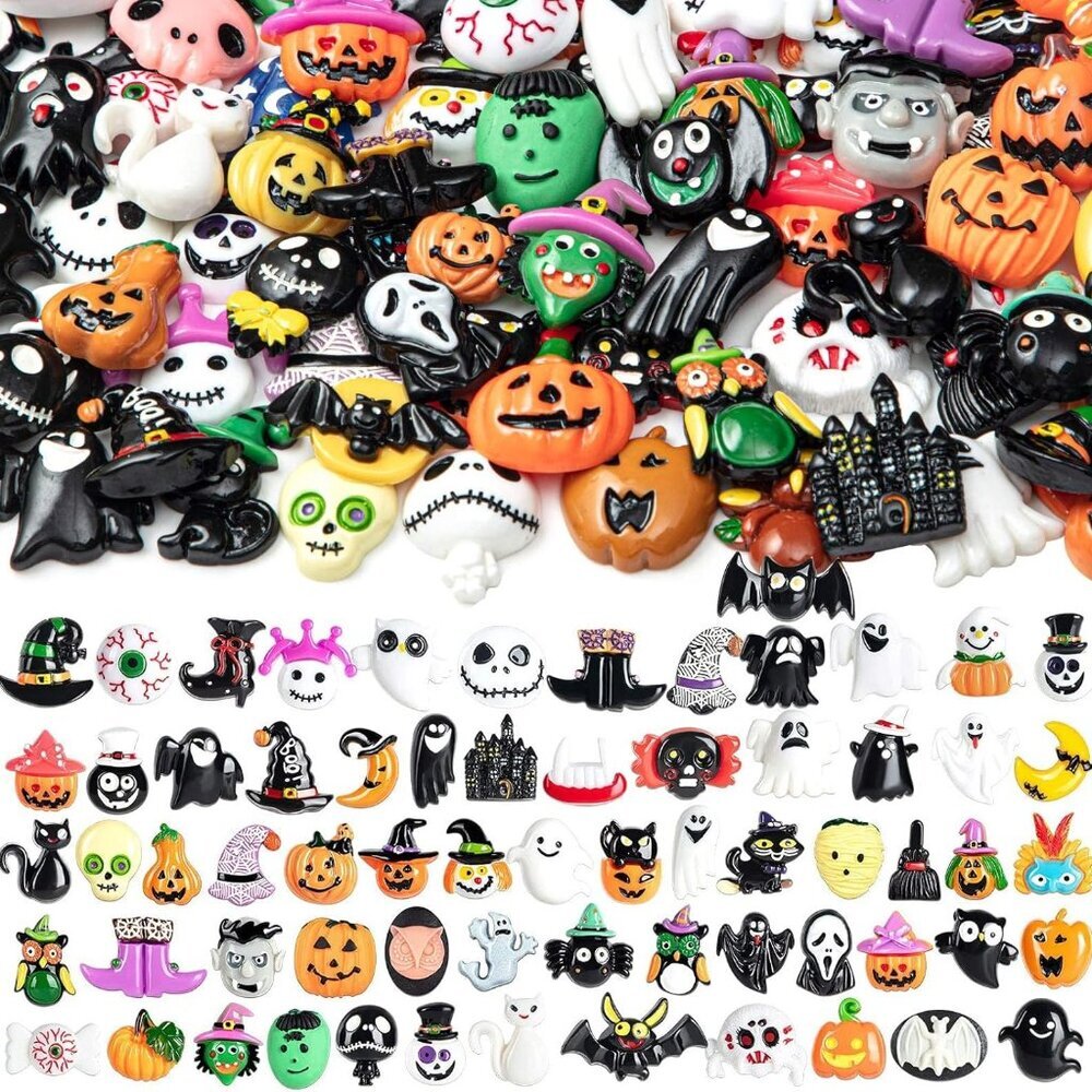 50 Pcs Halloween Resin Flatback Decorations, 3D Phone Case Flatback Skull Access